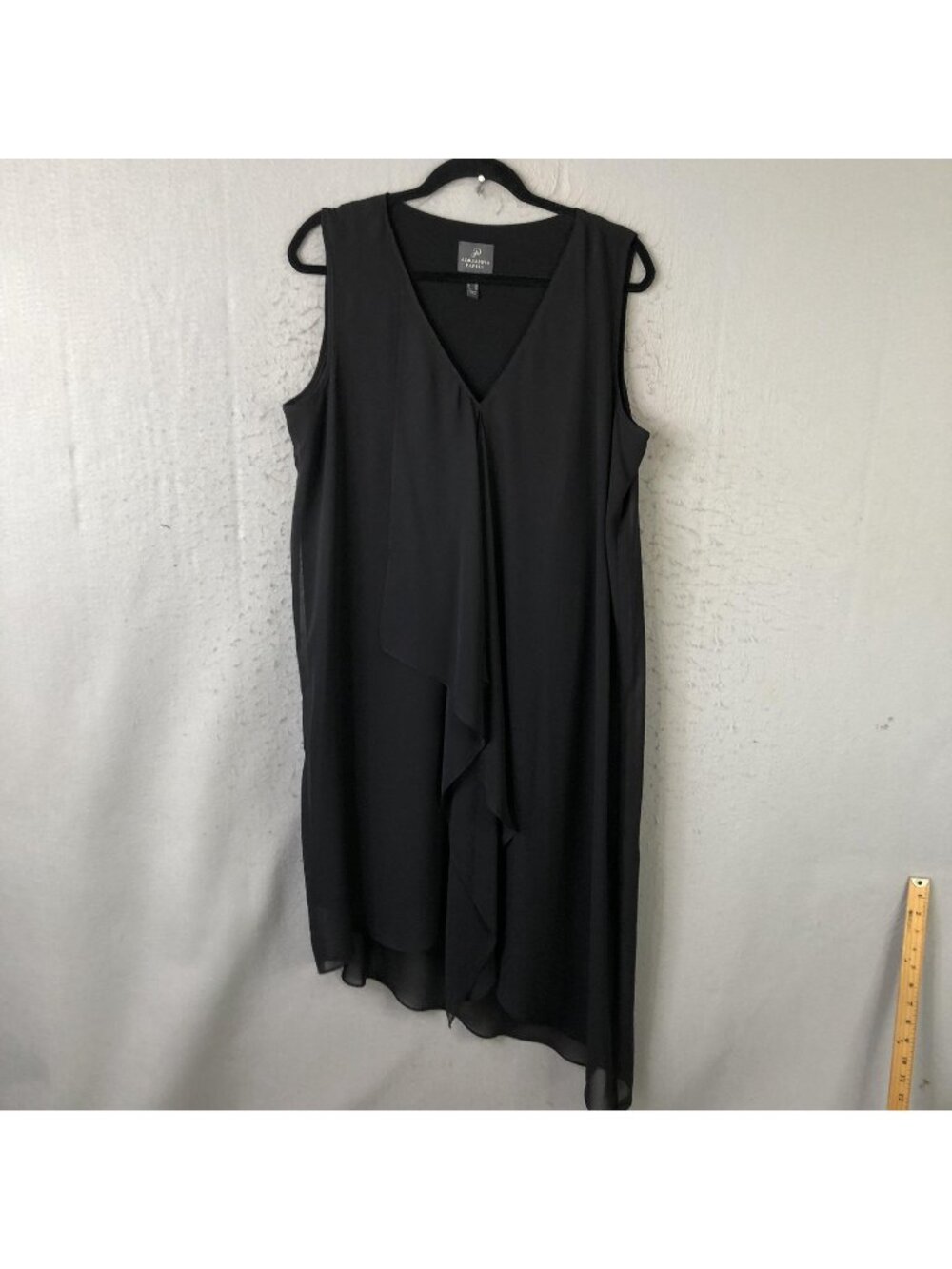 Adrianna Papell Dress Womens 16 Black Chiffon Layered Asym Hem Sleeveless